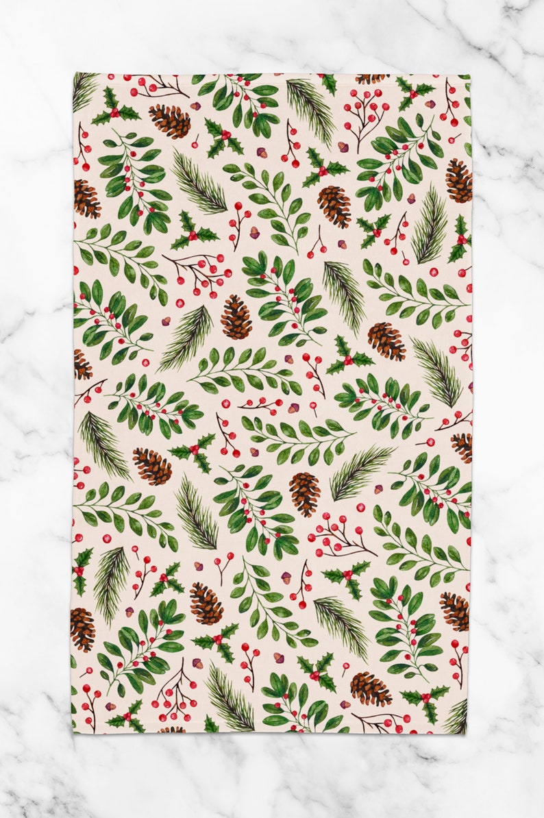 Christmas Decor Hand Towel Christmas Kitchen Towel Holiday Decor Christmas Holly Print Christmas Gift Bathroom Hand Towel image 2