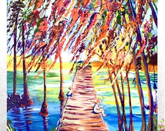 Original Painting or Print Sunset Florida Art Everglades National Park Wall Art Florida Swamp Cypress Tree Art Custom Wall Art