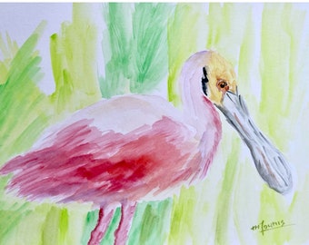 Spoonbill Bird Watercolor Print: Florida Coastal Wall Art, Signed Giclée