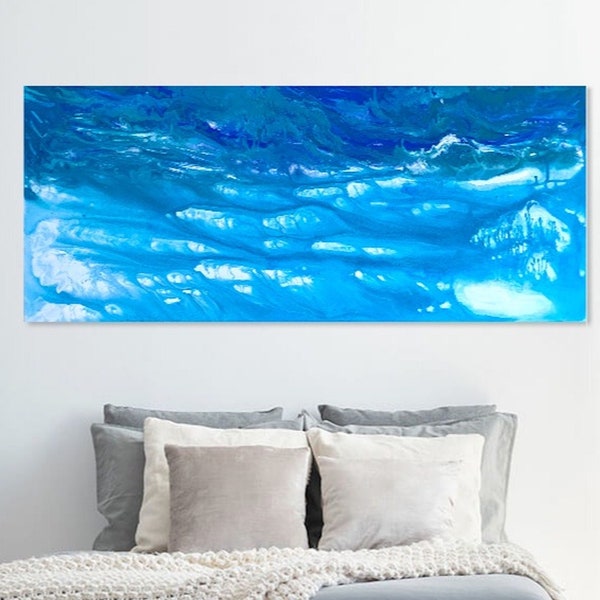 Extra Large Ocean Wall Art PRINT Abstract Sea Waves Underwater Art canvas Blue Ocean Coastal Decor Long above bed California abstract Ocean