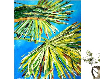 Palm Tree Wall Art Tropical Painting California Palm Tree Original Oil Paintings or Giclee prints, Beach House Decor Palm Tree Leaves Art