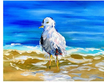 Ocean Wall Art Housewarming Gift Beach Wall Art Seascape Original Painting Bird Beach Prints Seagull Florida Golden Sand Seascape Art Custom