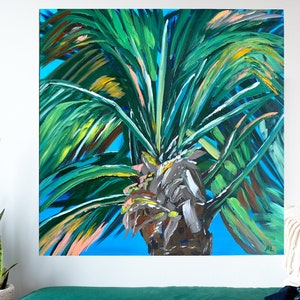 Textured Palm Tree Painting: Florida Coastal Art, Abstract Beach Canvas