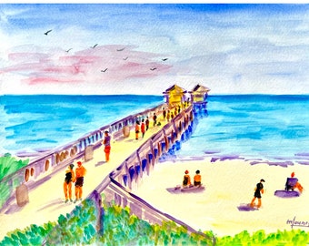 Beach Wall Art Naples Florida Painting: Naples Pier Handmade