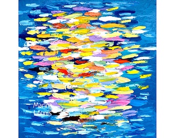 Abstract Painting Ocean Sunset Wall Art Yellow Blue Sea Abstract Original Painting Local Art Sunset California Abstract Artwork