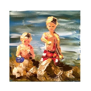 Custom Portrait Abstract Painting Florida Two Boys Wall Art Beach Life Brothers Family Portrait Painting Customized Housewarming Gift Art
