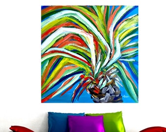 Pintura de palmeira, arte moderna da Flórida, pinturas originais em acrílico, grandes impressões abstratas de palmeiras tropicais, presente de aniversário.