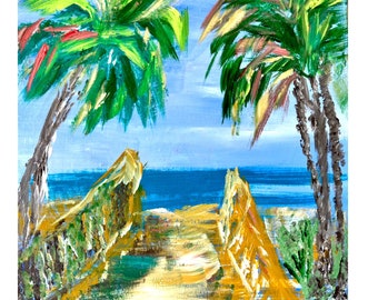 Florida Beach Wall Art: Large Original Painting & Print on Canvas Florida Beach Path Print Tropical Art, Local Artist Marina Lounis, Florida