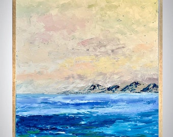 Coastal Decor Irish Wall Art Beach Art Large Wall Art Abstract Ocean Original Oil Painting White Gray Blue Lake House Wall Art Large Artwork