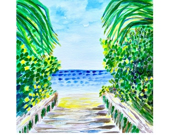 Naples Florida Vanderbilt Beach Watercolor Painting: Beach Path Coastal Art Prints