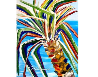 Arte de parede com palmeiras, tela tropical, pinturas originais coloridas da costa da Califórnia e grande impressão abstrata de palmeira tropical