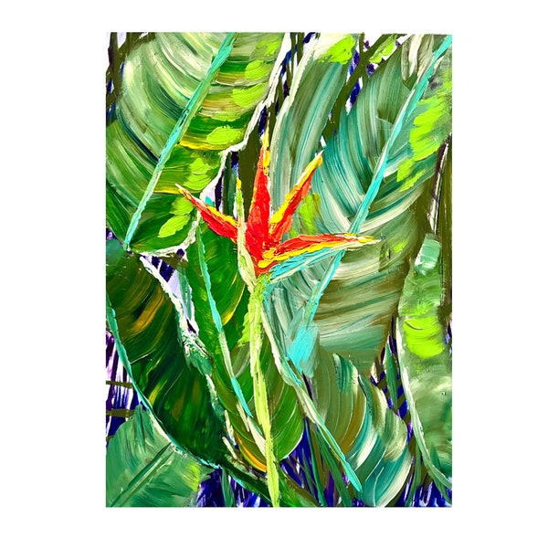 Paradiesvogel-Gemälde, Blumenkunst, Originalkunstwerk, Kunstgeschenk für Sie, Originalgemälde und Giclée-Drucke auf Leinwand, individuelle Rahmen