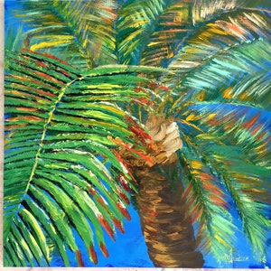 Palm Tree Original Painting Tropical Art Florida Beach House Wall Art Palm Tree Paintings Tropical Abstract Palm Tree Modern Wall Art