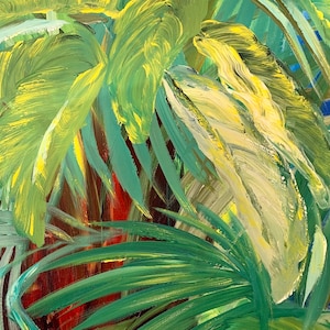 Tropical Palm Tree Original Painting: Naples Florida Botanical Garden Art Tropical Foliage Palm Print on Canvas or Paper Housewarming Gift