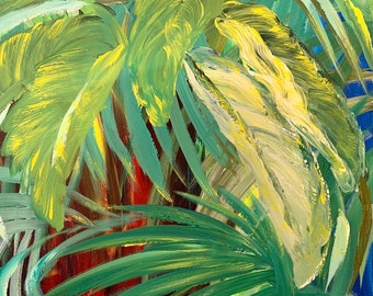 Tropical Palm Tree Original Painting, Prints on Canvas: Coastal Naples FL Botanical Garden Art