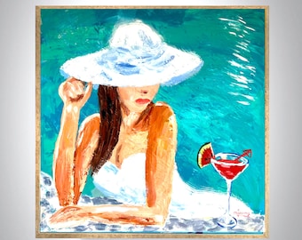 Custom Portrait Abstract Painting; Original Cocktail Art, Margarita Wall Art Gift. Florida Original Paintings & Prints on Canvas, Naples, FL