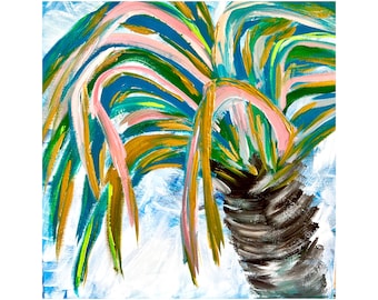 Original Palm Tree Painting: Florida Tropical Art, Beach House Decor