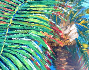 Tropical Abstract Painting Abstract Palm Tree 8x10 Canvas Original Acrylic  Painting Florida Art Made in the USA Palette Knife 