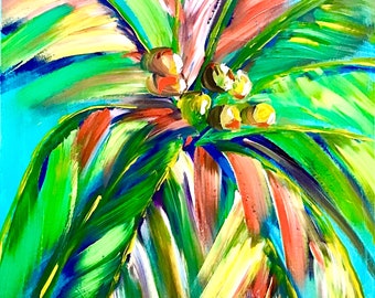 Coconut Palm Tree Wall Art California Palm Tree Giclee Prints on Canvas and Original Paintings Tropical Abstract Palm Tree Print