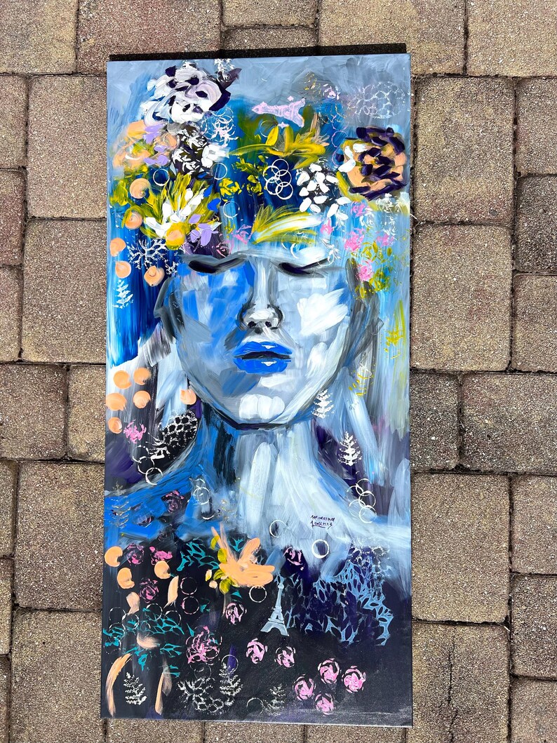 Abstract Woman Portrait Painting: Faceless Her Dream Blue Wall Art - Etsy