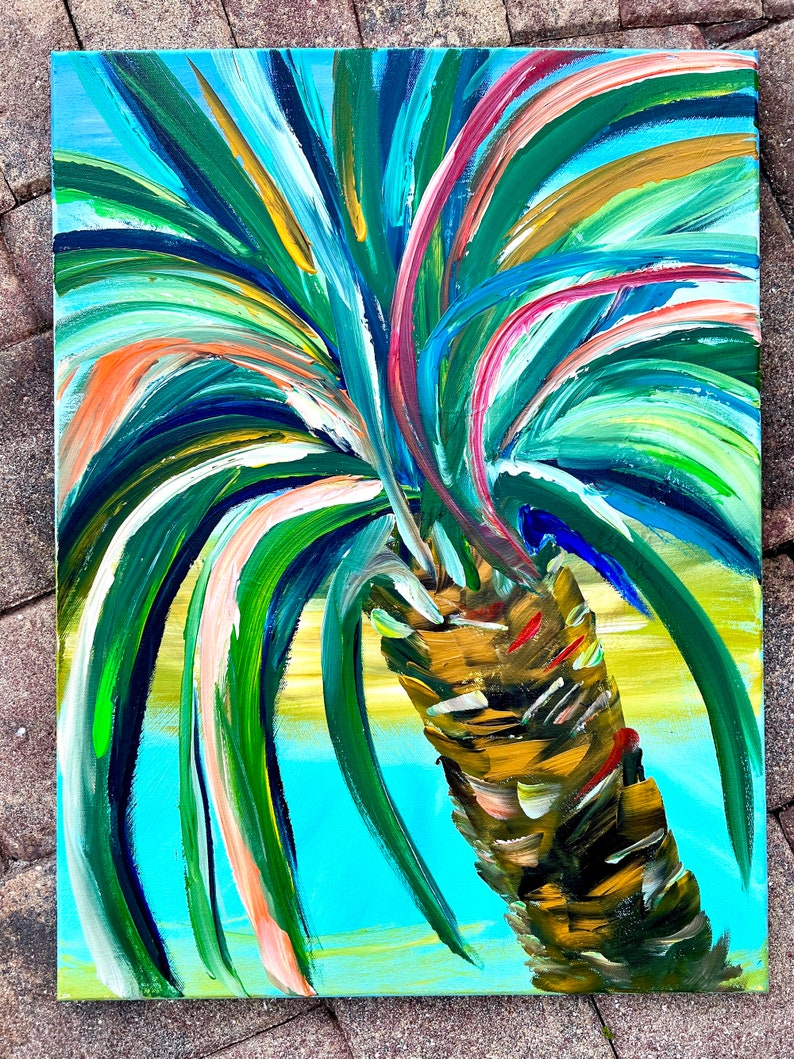 Palm Tree Painting Tropical Art Abstract Palm Tree Wall Art Etsy