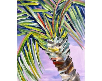 Palm Tree Art Tropical Original Painting Purple Sky Palm Tree Artwork California Laguna Beach Sunset Art Birthday Gift For Her