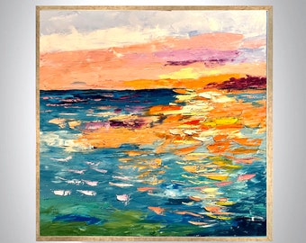 Ocean Sunset Canvas Wall Art: Pink Clouds Print or Original Painting Florida Local Art Naples Sunset 16x16, 20x20, 24x24, 30x30, 40x40
