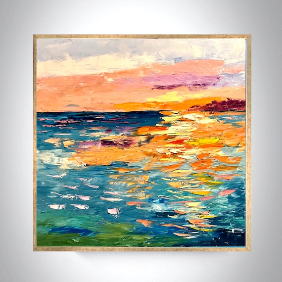 Ocean Sunset Canvas Wall Art: Pink Clouds Print or Original Painting Florida Local Art Naples Sunset 16x16, 20x20, 24x24, 30x30, 40x40