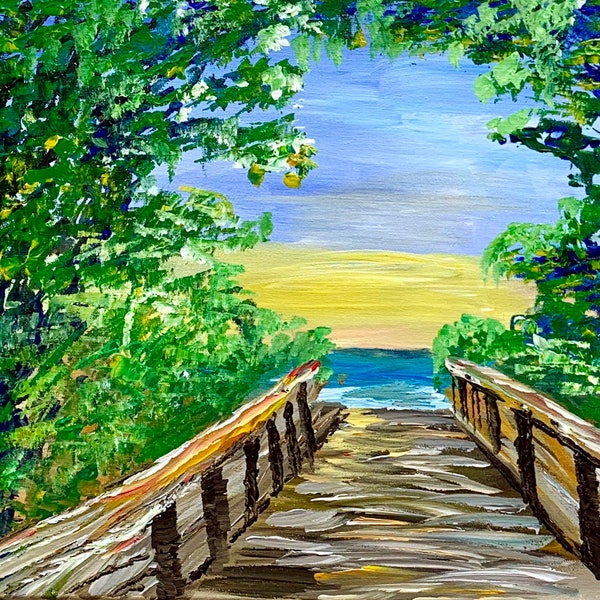 Beach Path Original Painting Florida Coastal Art Tropical Beach Walkway Seascape Original Paintings or Canvas Prints Landscape Painting