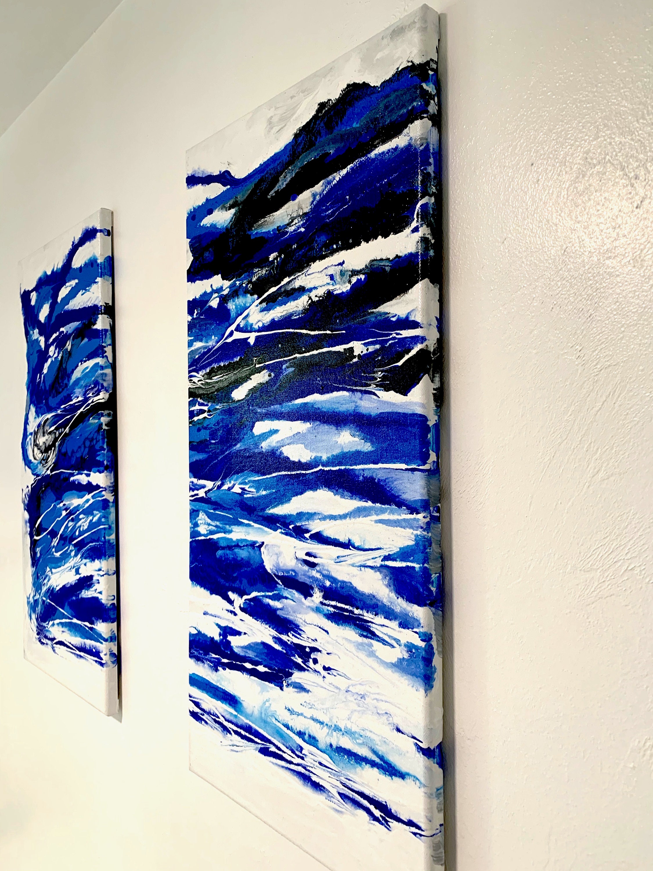 Original abstract painting on canvas Blue white & black | Etsy
