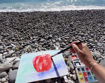 Roter Apfel Ergotherapie; Online-Kunstkurse Malanleitung; Apfel Aquarell Video einfacher Lernkurs Schritt für Schritt