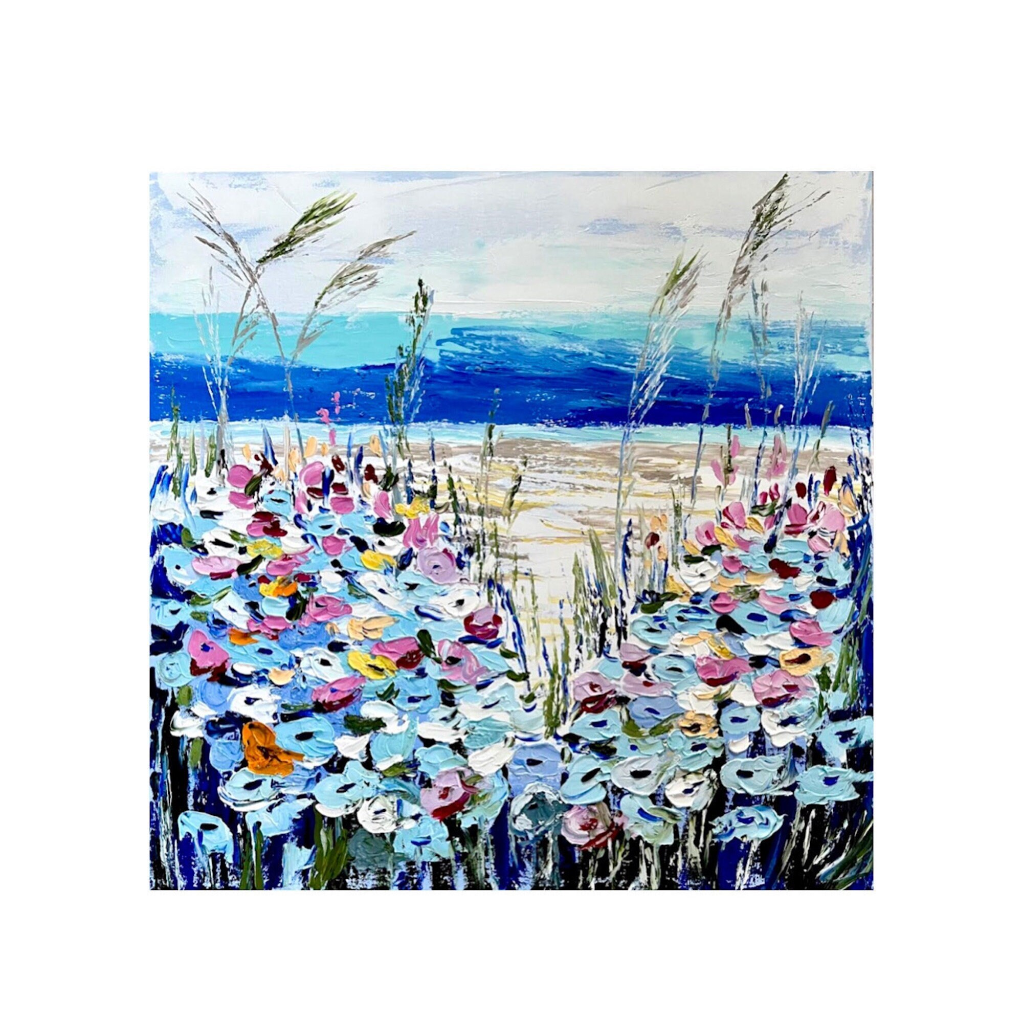 Beach Art Coastal Decor Floral Art Whimsical Beach Original