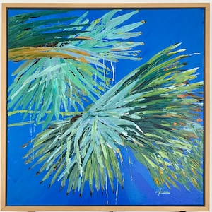 Palm Tree Leaf Painting: Tropical Beach Wall Art, Florida Decor
