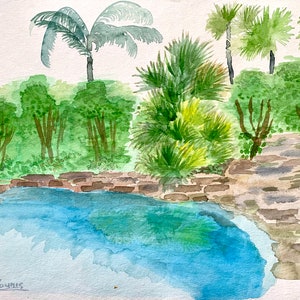 Florida Wall Art Print Tropical Painting Landscape Palm Tree Original Painting or Print Canvas, Large Wall Art Pool Artwork Birthday Gift