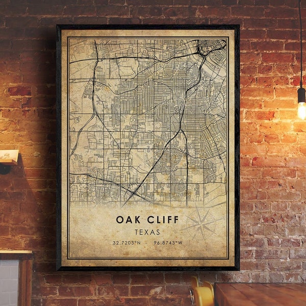 Oak Cliff Map Print | Oak Cliff Map | Texas Map Art | Oak Cliff City Road Map Poster | Vintage Gift Map