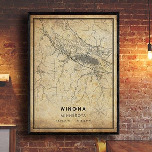 Winona Map Print | Winona Map | Minnesota Map Art | Winona City Road Map Poster | Vintage Gift Map