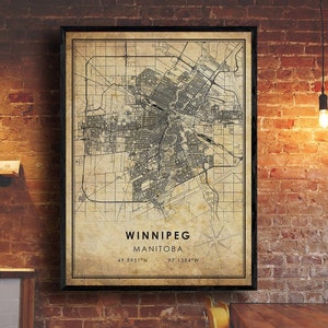 Impression de carte de Winnipeg | Carte de Winnipeg | Art cartographique du Manitoba | Affiche de la carte routière de la ville de Winnipeg | carte cadeau vintage