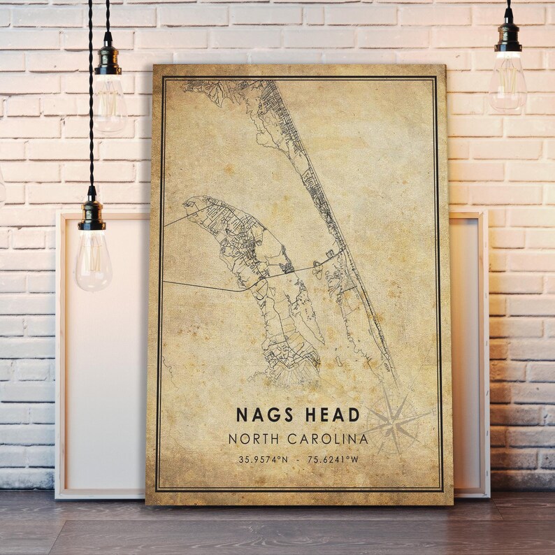 Nags Head Map Print Nags Head Map North Carolina Map Art Etsy