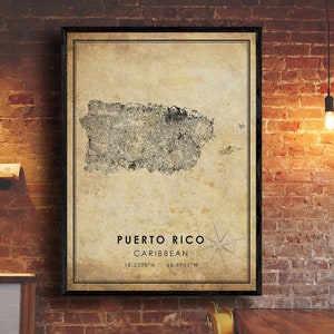 Puerto Rico Vintage Map Print | Puerto Rico Map | Puerto Rico Map Art | Puerto Rico Road Map Poster | Vintage Gift