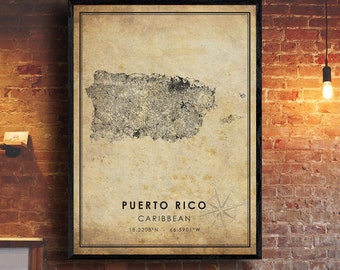 Puerto Rico Vintage Map Print | Puerto Rico Map | Puerto Rico Map Art | Puerto Rico Road Map Poster | Vintage Gift