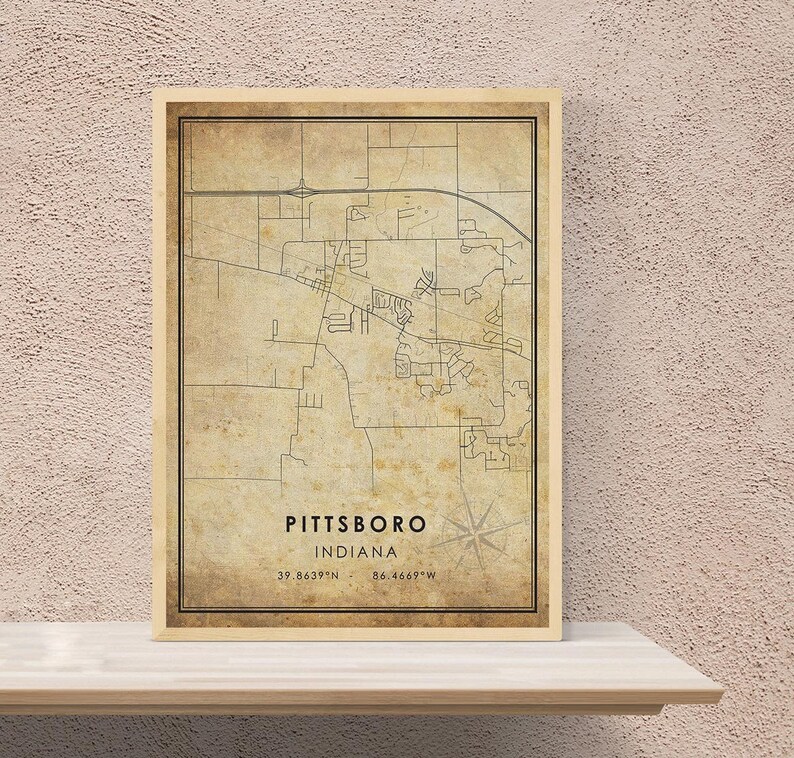Pittsboro Map Print Pittsboro Map Indiana Map Art Etsy