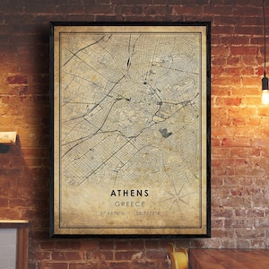 Athens Vintage Map Print | Athens Map | Greece Map Art | Athens City Road Map Poster | Vintage Gift Map