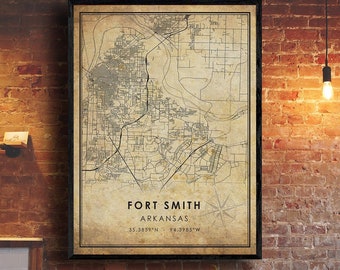 Fort Smith Vintage Map Print | Fort Smith Map | Arkansas Map Art | Fort Smith City Road Map Poster | Vintage Gift