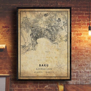 Baku Vintage Map Print | Baku Map | Azerbaijan Map Art | Baku City Road Map Poster | Vintage