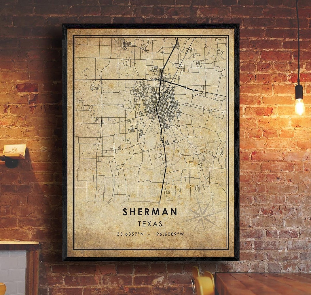 Sherman Ranch Map Sherman Vintage Map Print | Sherman Texas Map | Sherman City Road Map ...