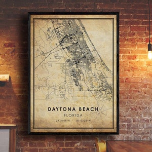 Impression de carte vintage de Daytona Beach | Carte de Daytona Beach | Art de la carte de Floride | Affiche de la carte routière de la ville de Daytona Beach | cadeau de carte vintage