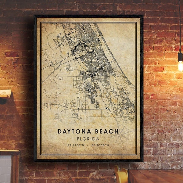 Daytona Beach Vintage Map Print | Daytona Beach Map | Florida Map Art | Daytona Beach City Road Map Poster | Vintage Map Gift