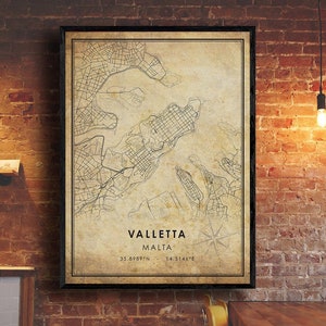 Valletta Map Print | Valletta Map | Malta Map Art | Valletta City Road Map Poster | Vintage