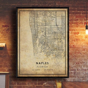 Naples Map Print | Naples Map | Florida Map Art | Naples City Road Map Poster | Vintage Gift Map