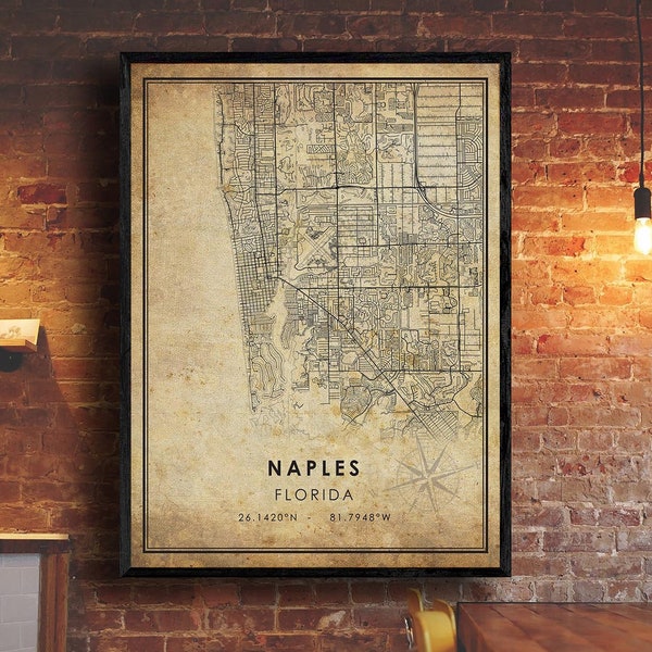 Naples Map Print | Naples Map | Florida Map Art | Naples City Road Map Poster | Vintage Gift Map